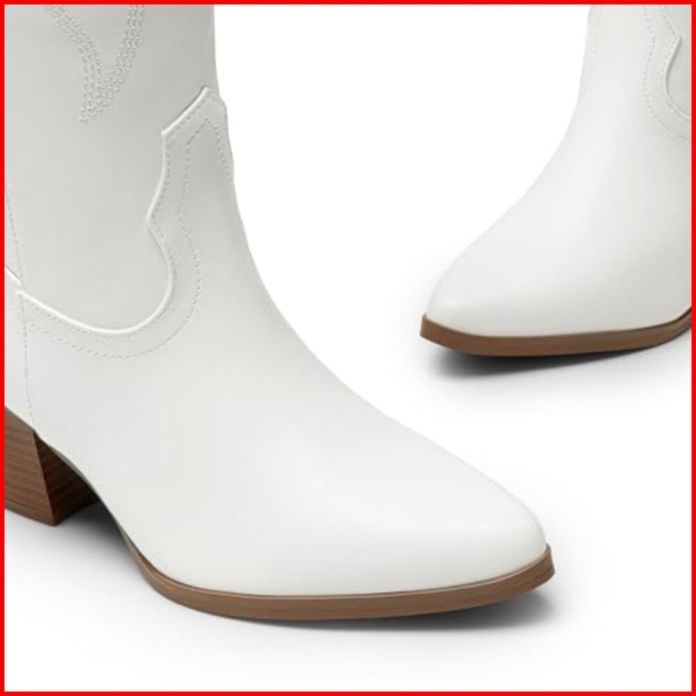 Knee High Cowboy Boots Women's Pull On Zipper Chunky Heel Pointed Toe - Picture 5 of 7